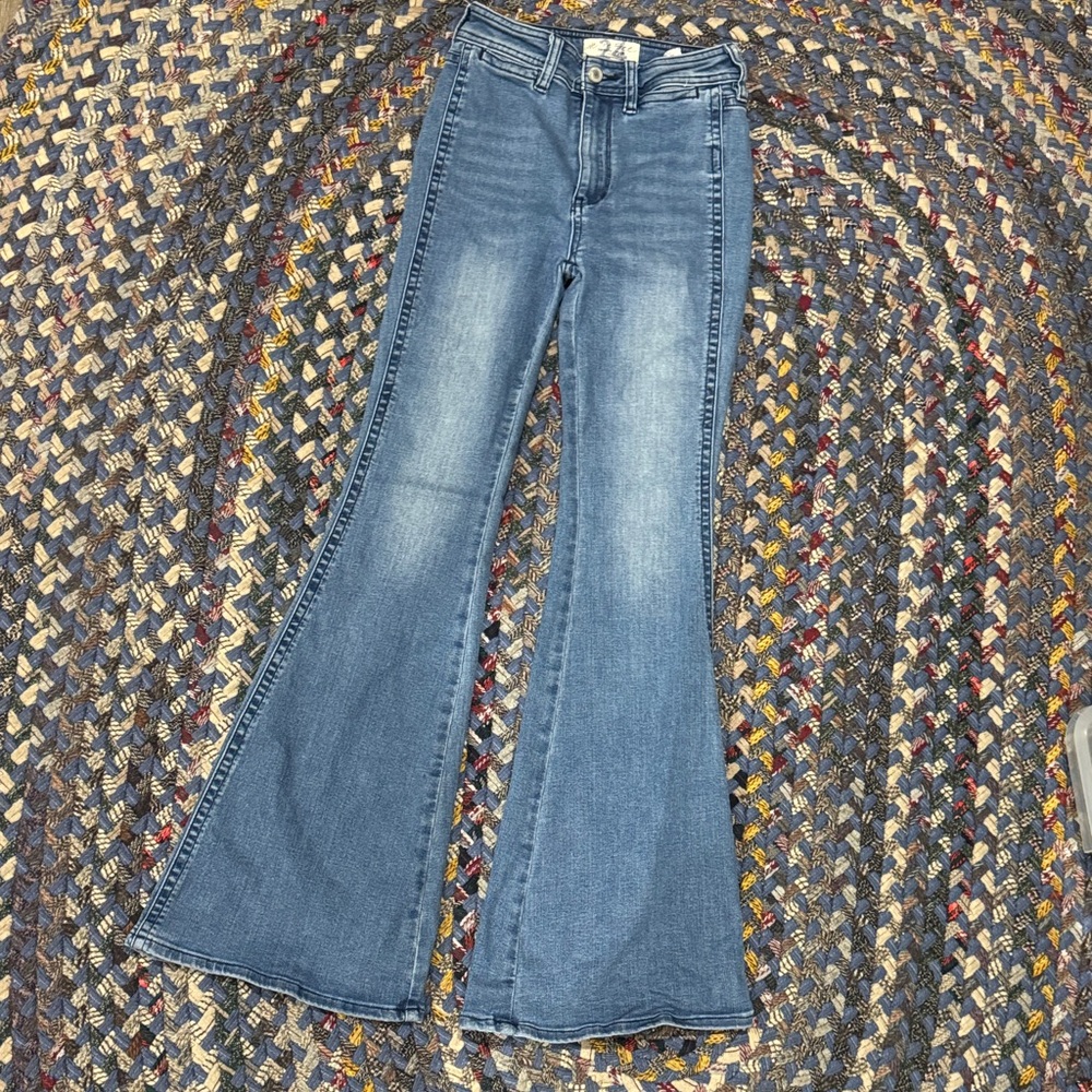 Free People Medium Blue High-Rise Flare Jeans